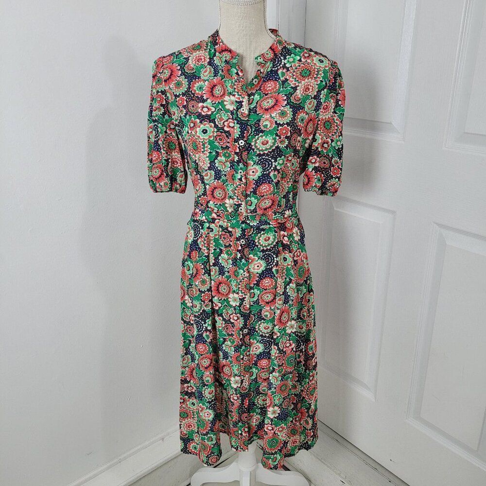 Untuckit Dress Womens 4 Blue Red Floral Blossoms Mums Garden Whimsical Fairy